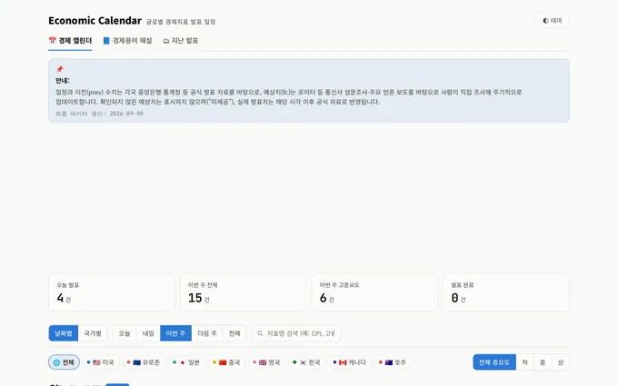 경제 캘린더 화면